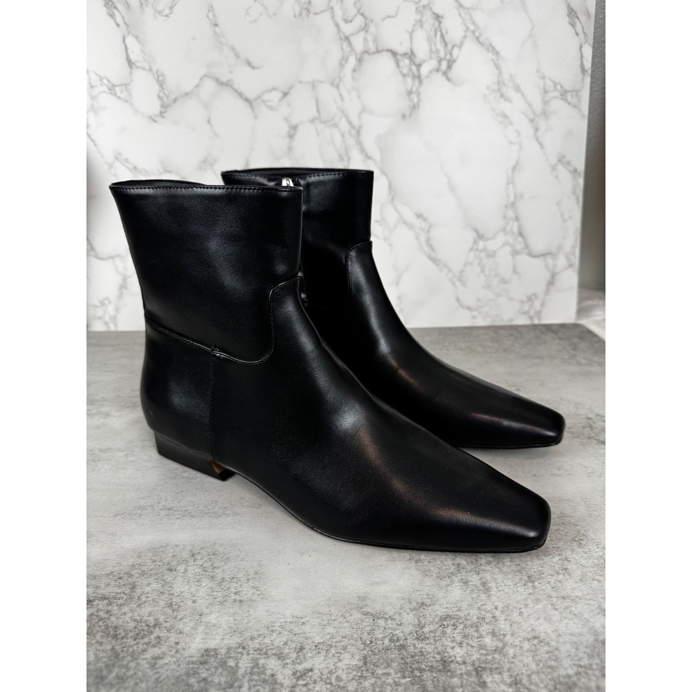 Free People Ankle Boots Womens 8 Black Easy Does It Vegan Square Toe Low Heel